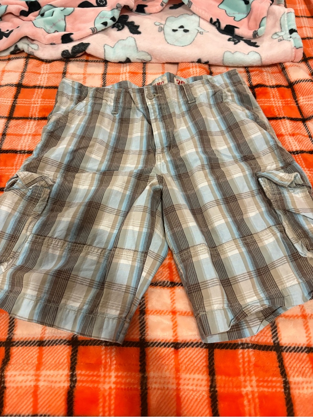 Mossimo Supply Co. Plaid Cargo Shorts in Light Blue & Brown